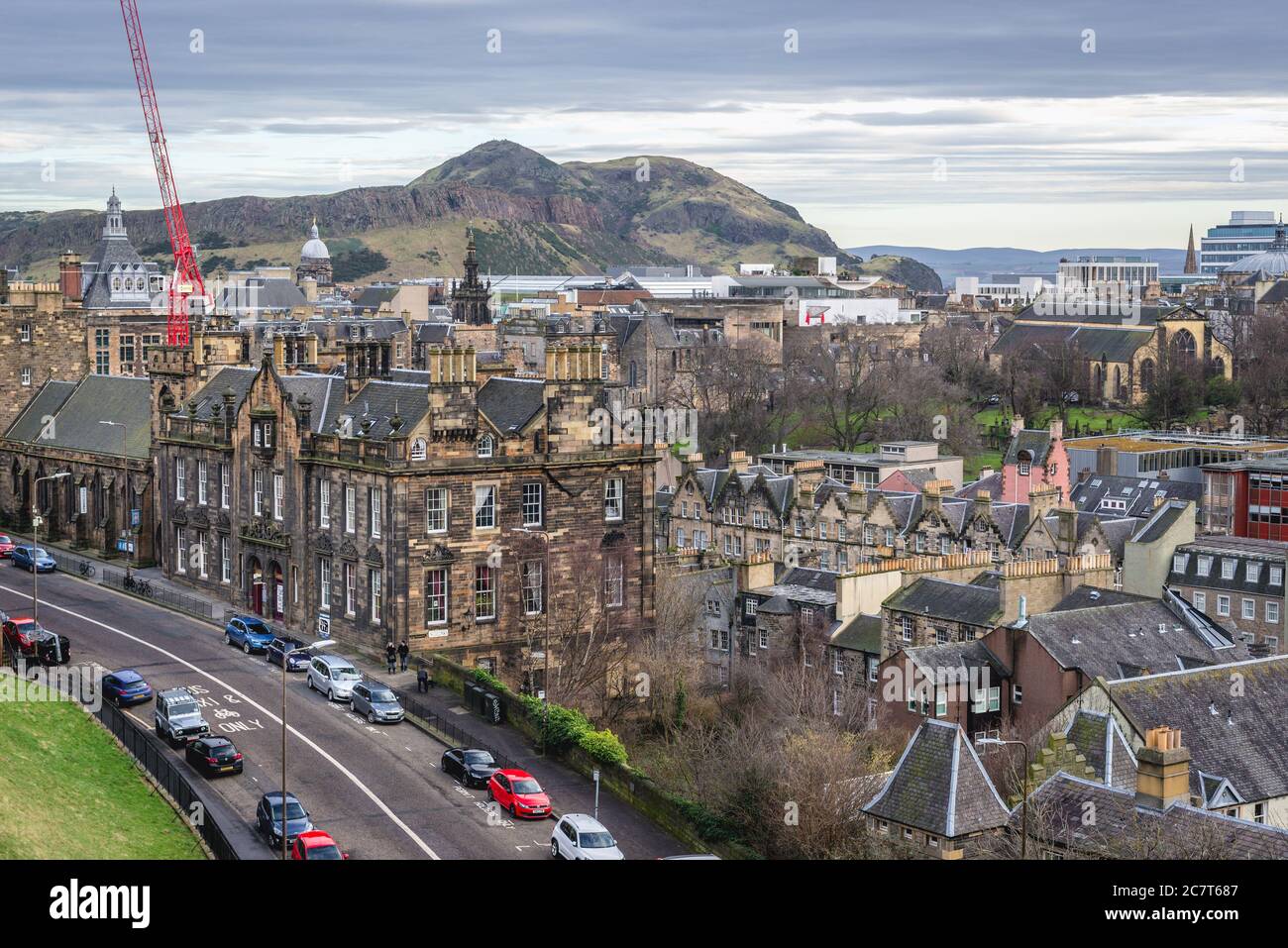Johnston Terrace street seen from esplanade of Castle in Edinburgh, the
