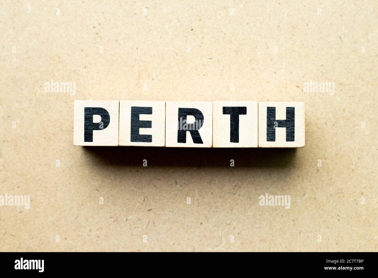 Letter block in word Perth on wood background Stock Photo - Alamy