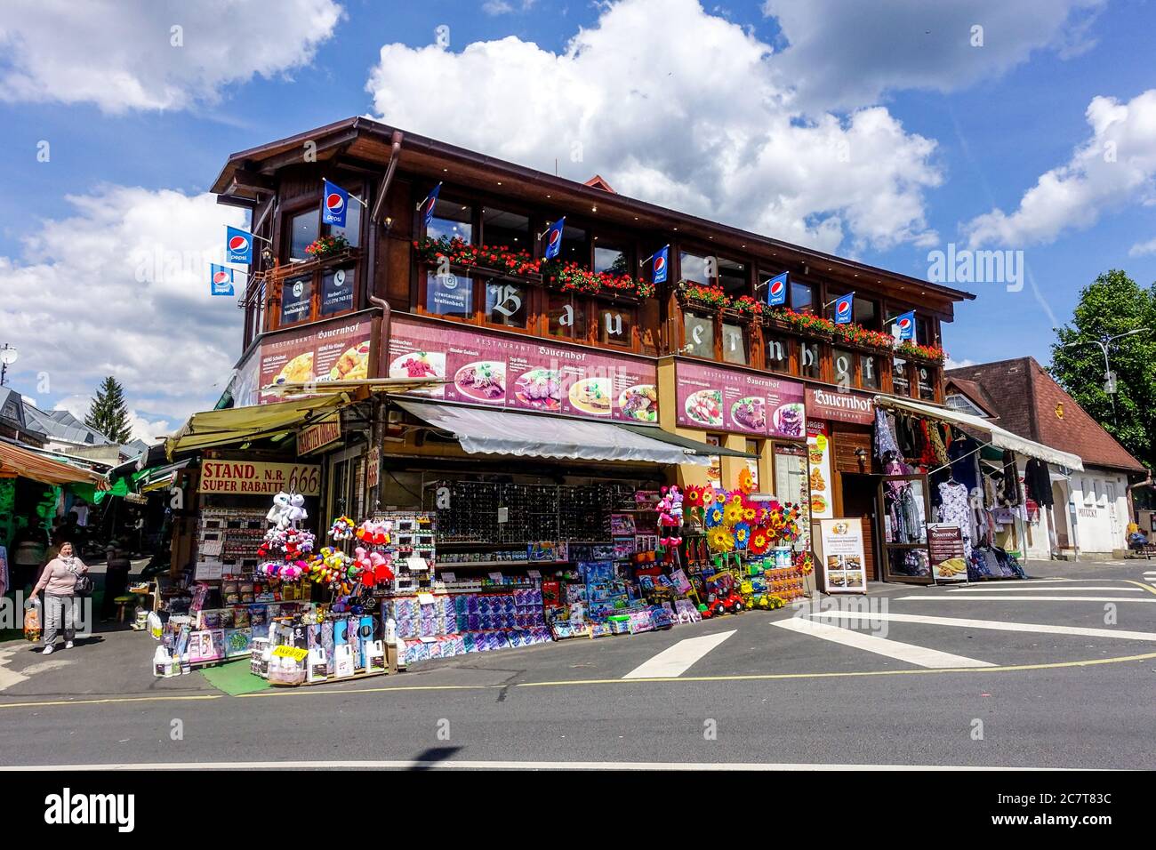 Czech village Potucky lies on the border with Germany. Is famous for the Vietnamese market Czech Republic Germany border Stock Photo