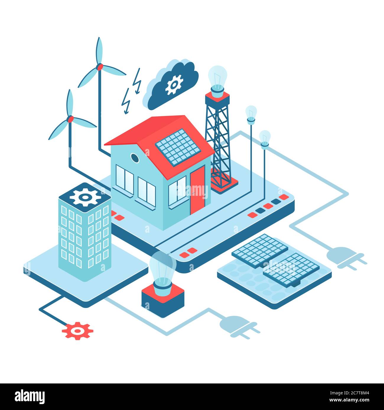 Smart home isometric vector illustration. Futuristic technology. Control panel for ergonimical power usage. Automated building management. Innovative house cartoon conceptual design element Stock Vector