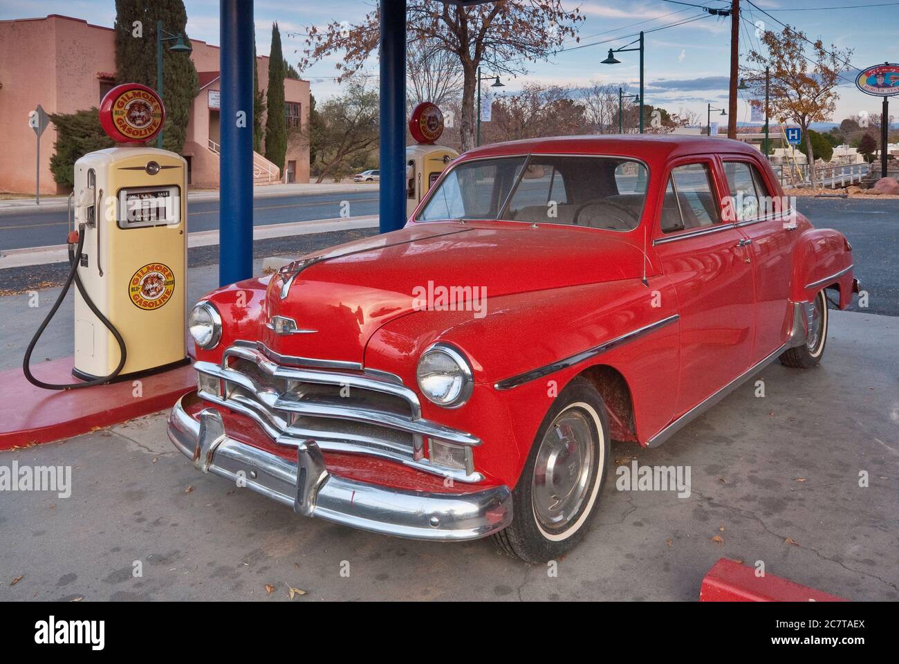 Vintage Plymouth at Bings Burger Station cafe in Cottonwood, Arizona, USA Stock Photo