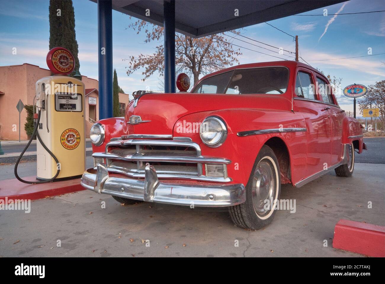 Vintage Plymouth at Bings Burger Station cafe in Cottonwood, Arizona, USA Stock Photo