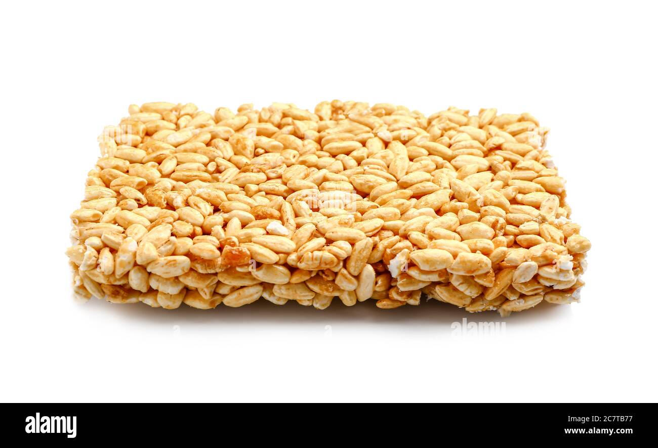Solid Rice Bar Crispy rice bar on white background Stock Photo - Alamy