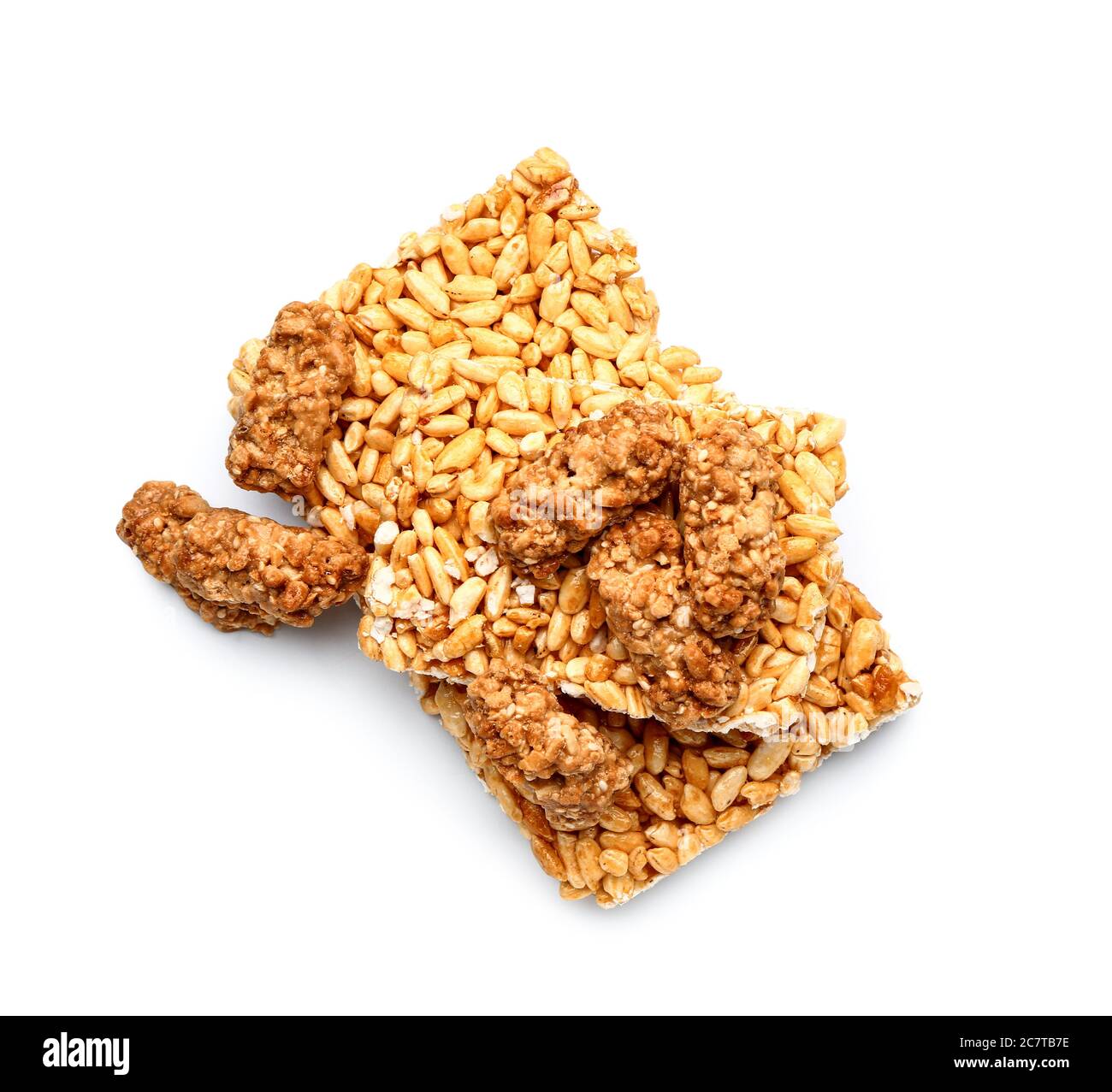 Crispy rice bars on white background Stock Photo - Alamy