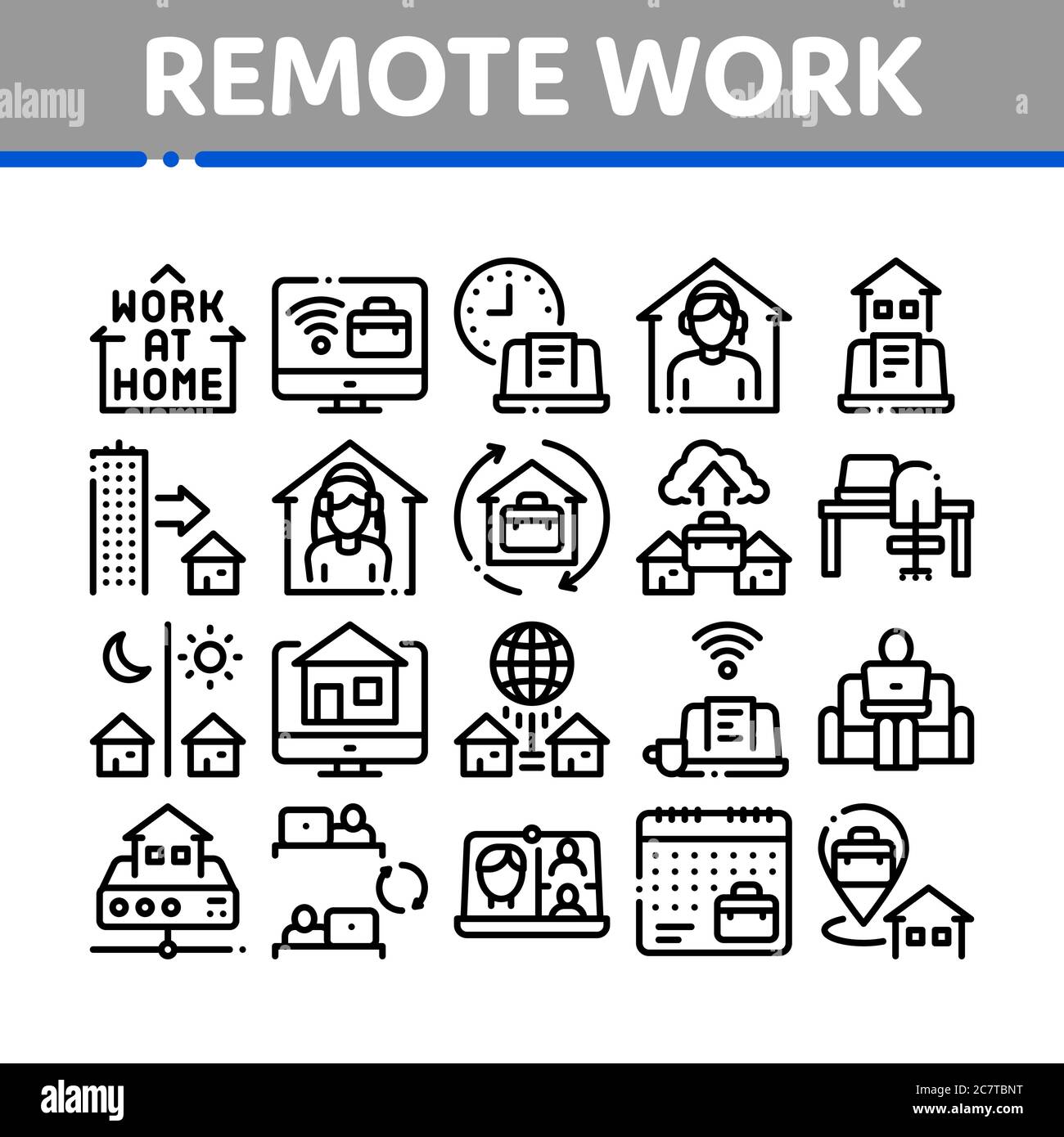 Remote Work Freelance Collection Icons Set Vector Stock Vector Image ...