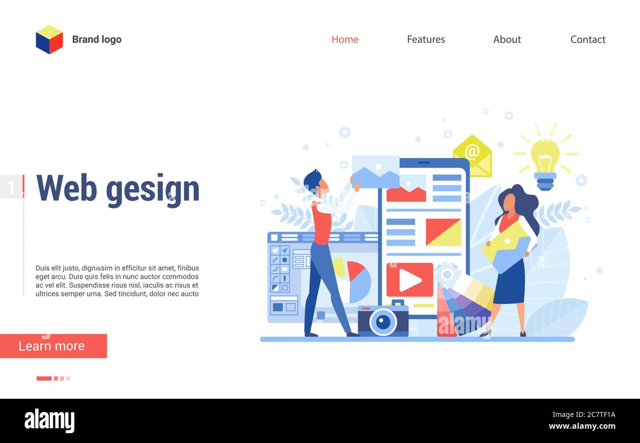 Landing page template of Web Design. Website development, graphic design agency service. Modern flat design concept of mobile and desktop web page designing and planning Stock Vector