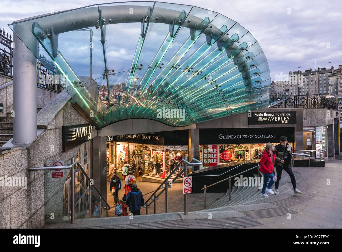 Entrance to Waverley Mall and Waverley railway station, principal station in Edinburgh, the capital of Scotland, part of United Kingdom Stock Photo
