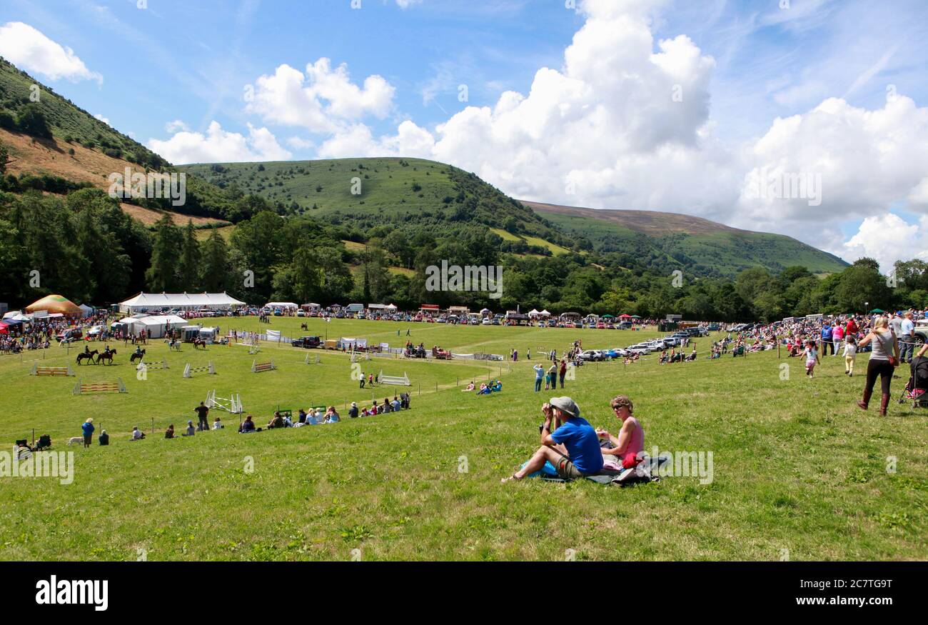 View of the attractive showground of Llanthony Show, a traditional country show in the Black Mountains area of South Wales Stock Photo
