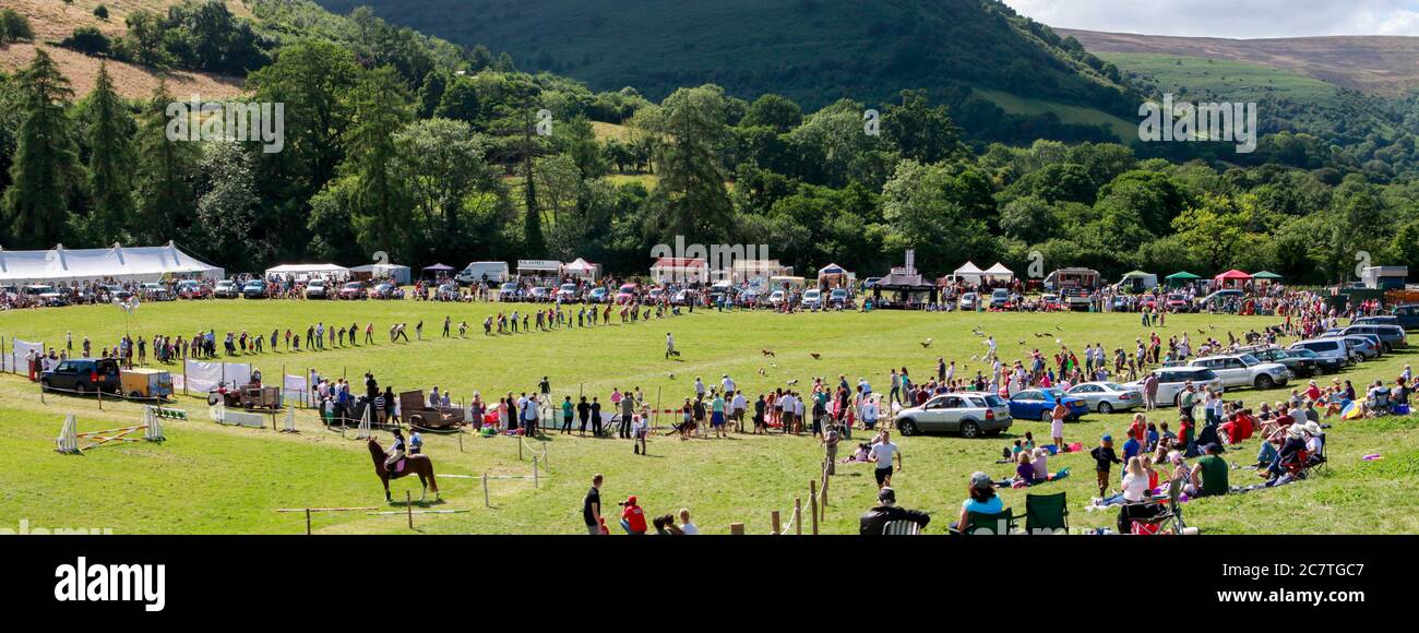 View of the attractive showground of Llanthony Show, a traditional country show in the Black Mountains area of South Wales Stock Photo