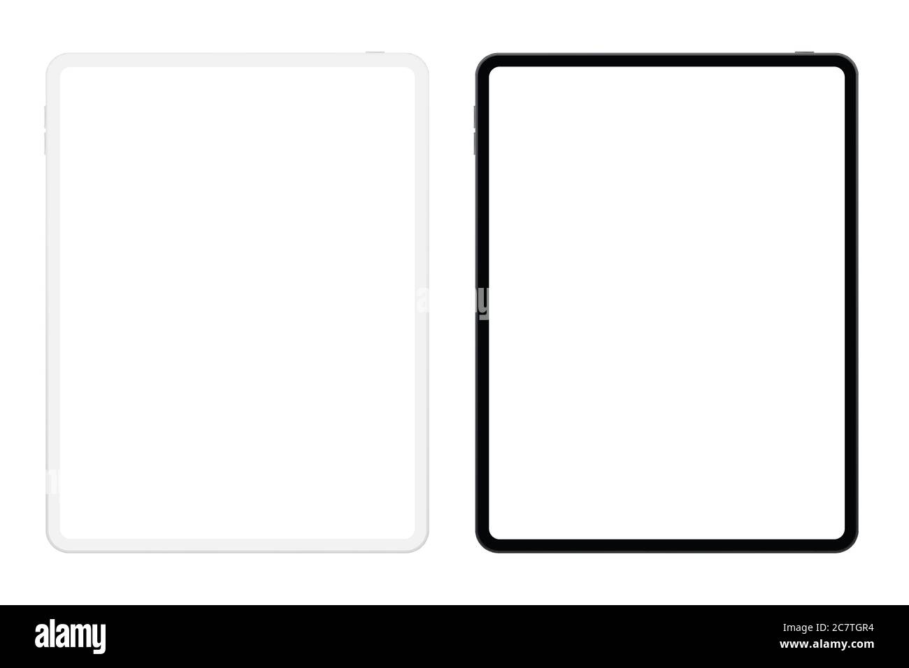 New version of black and white slim tablet with blank white screen. Tablets realistic vector illustration Stock Vector