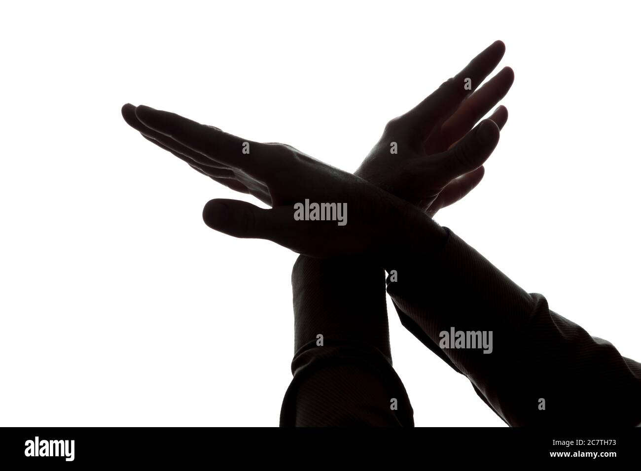 Man's hand shows a symbol of a eagle - silhouette Stock Photo - Alamy