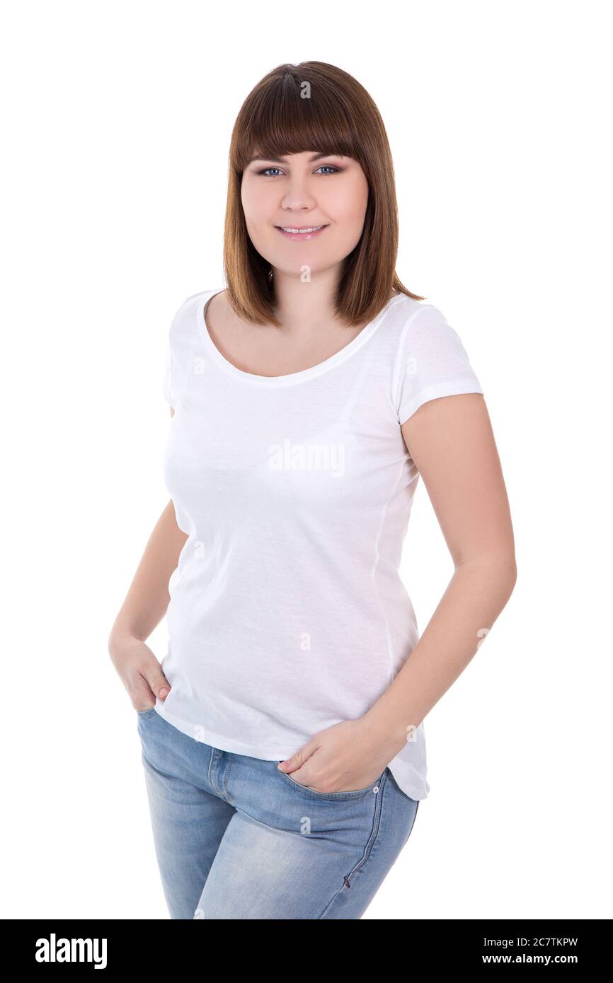Beautiful teen girl in white t-shirt smiling to camera Stock Photo - Alamy