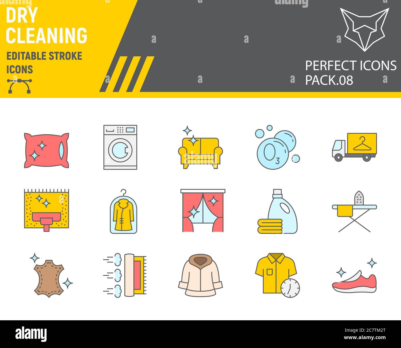Dry cleaning color line icon set, laundry symbols collection, vector