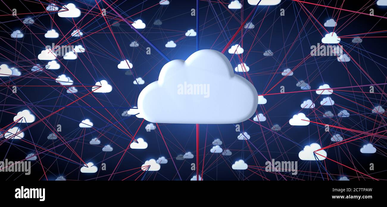 Digital network of connected online cloud storage - 3d illustration Stock Photo