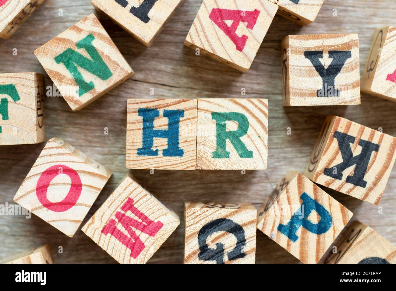 Alphabet letter block in word HR (Abbreviation of human resource) with