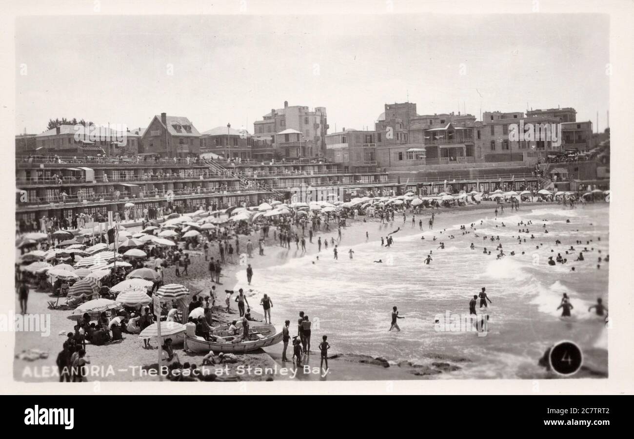 Alexandria Egypt, The Beach at Stanley Bay, antique postcard Stock