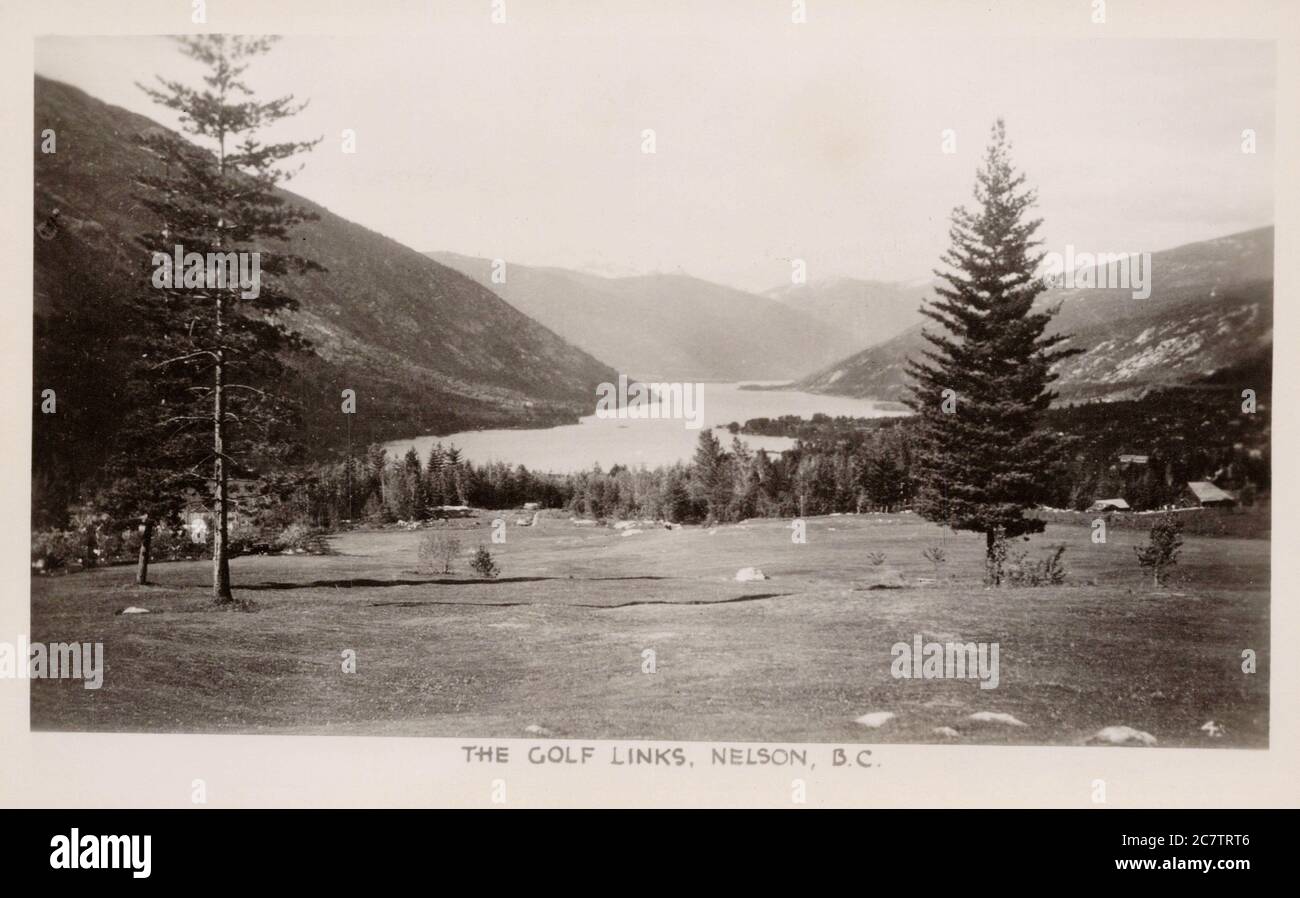 Golf Links, Nelson BC Canada, old postcard. Stock Photo