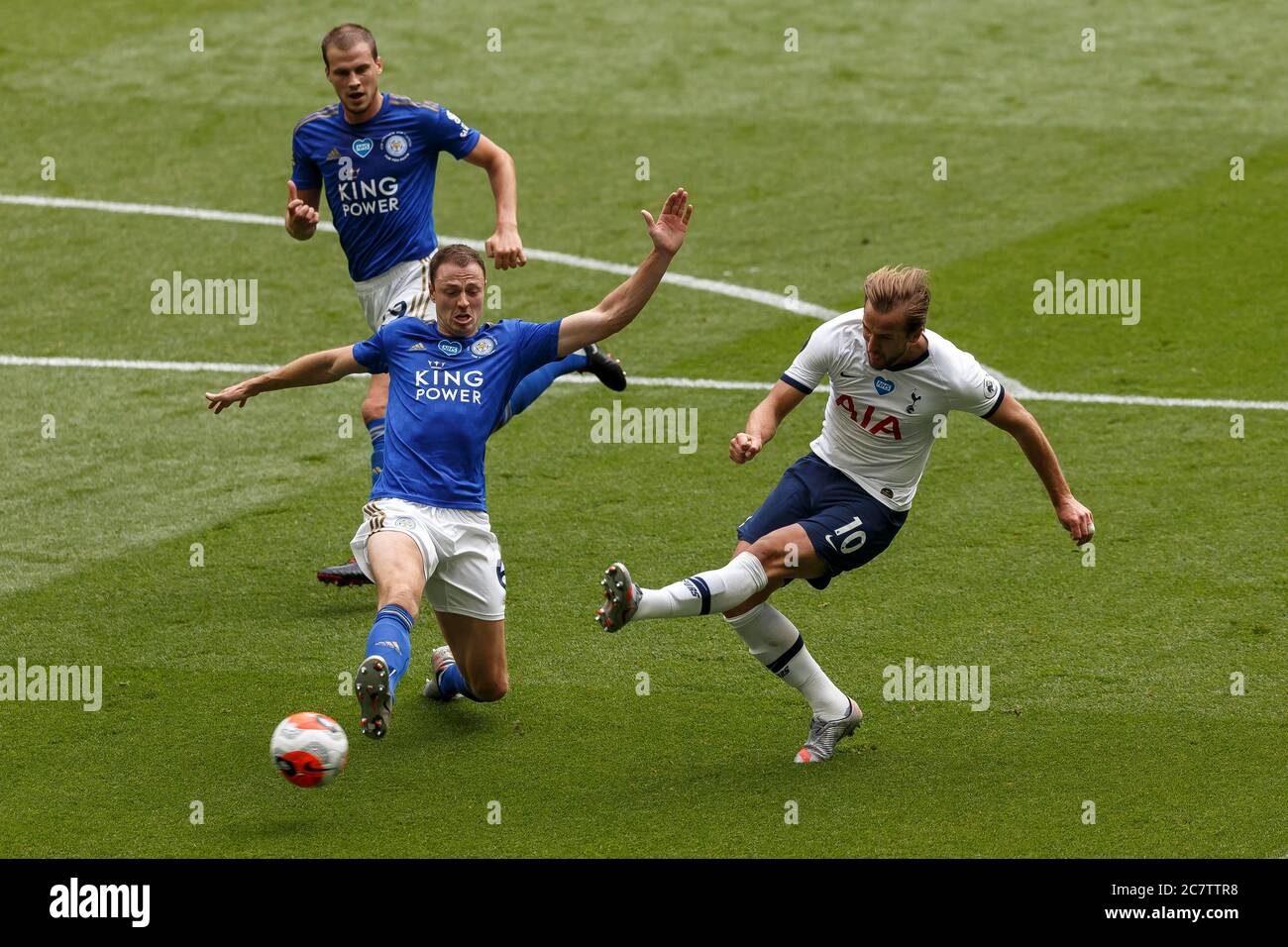 London, UK. 19th July, 2020. Harry Kane of Tottenham Hotspur scores their second goal to make the score 2-0 during the Premier League match between Tottenham Hotspur and Leicester City at the Tottenham Hotspur Stadium on July 19th 2020 in London, England. (Photo by Daniel Chesterton/phcimages.com) Credit: PHC Images/Alamy Live News Stock Photo