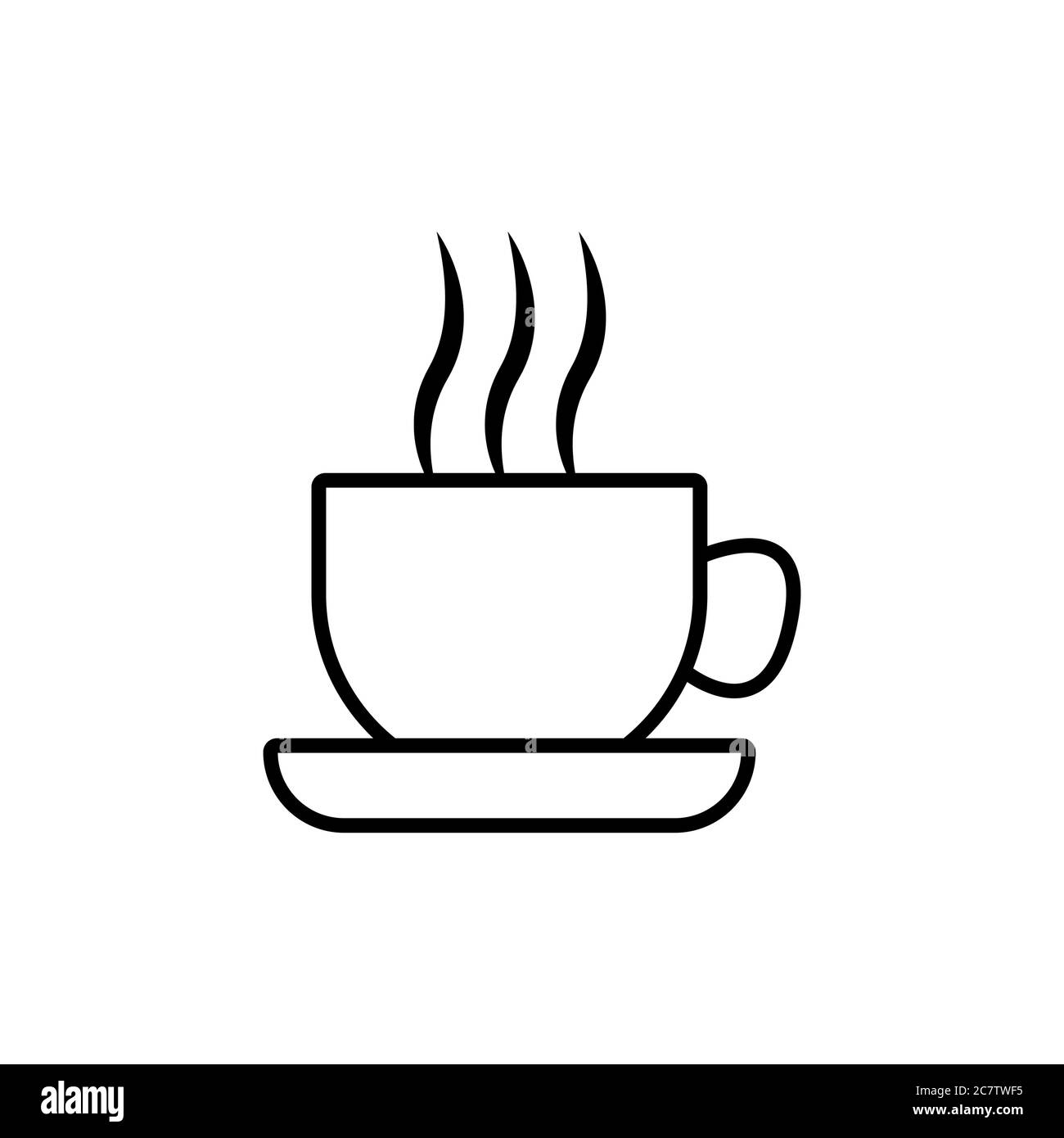 Cup of coffee or tea with steam, vector line icon black on white Stock ...