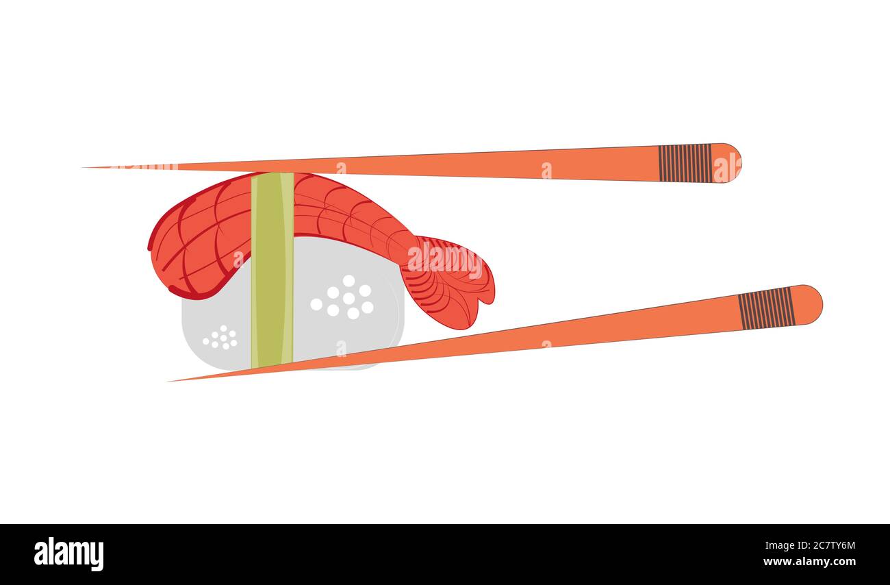 Sushi vector with chopsticks on a white background Stock Vector
