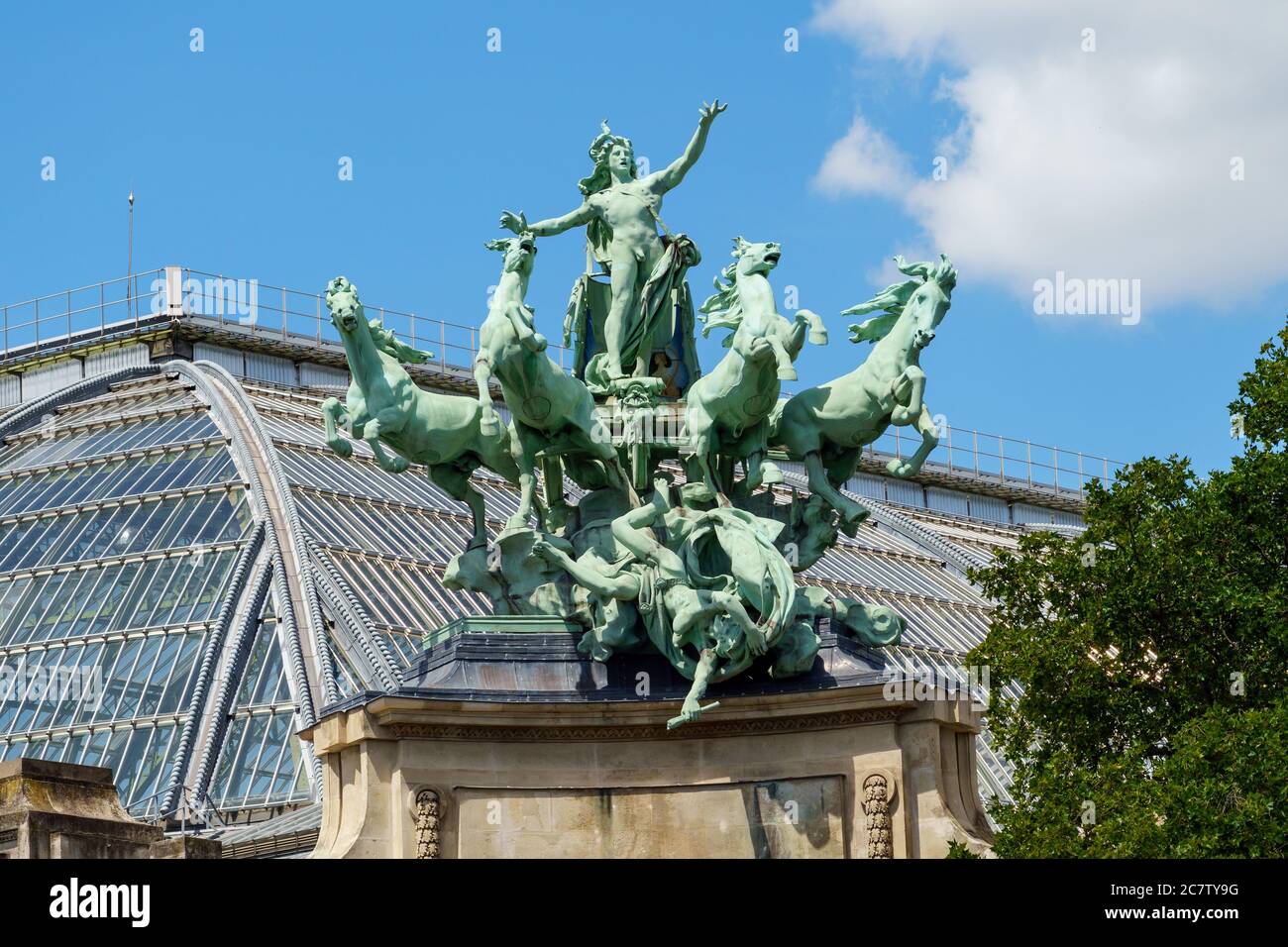 Statue Harmony Triumphing over Discord on top of the Grand Palais in Paris Stock Photo