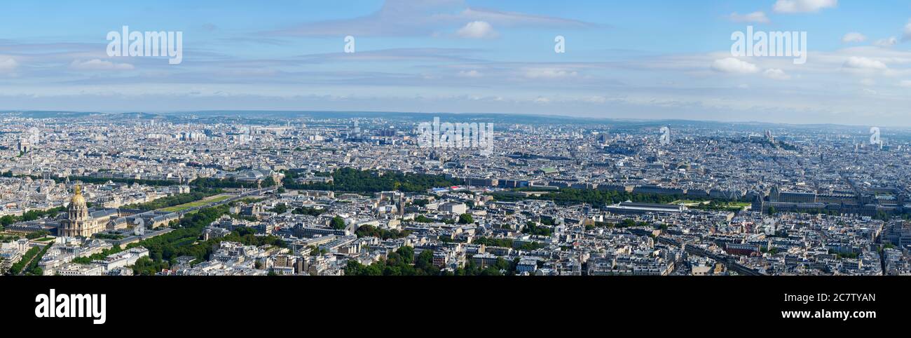 Paris aerial high resolution cityscape from Hotel des Invalides to Palais Royal. Stock Photo
