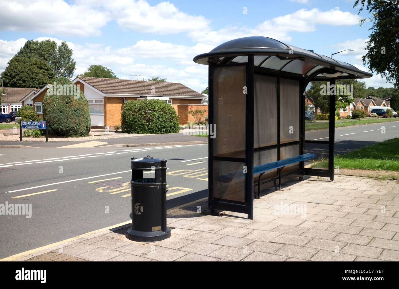 A bus shelter at Woodloes Park Estate, Warwick, Warwickshire, England