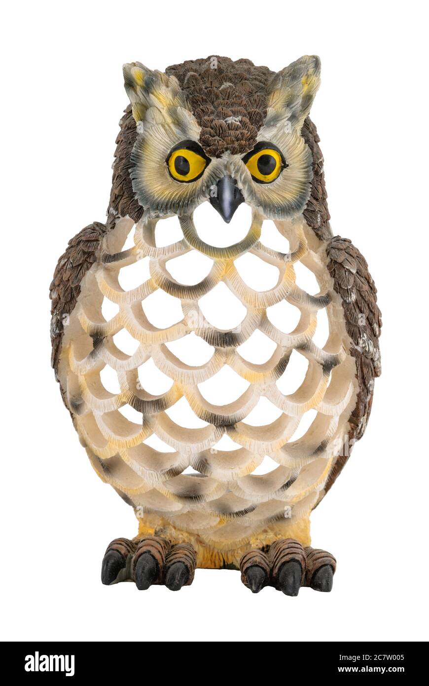 Ceramic owl statuette isolated on white background Stock Photo
