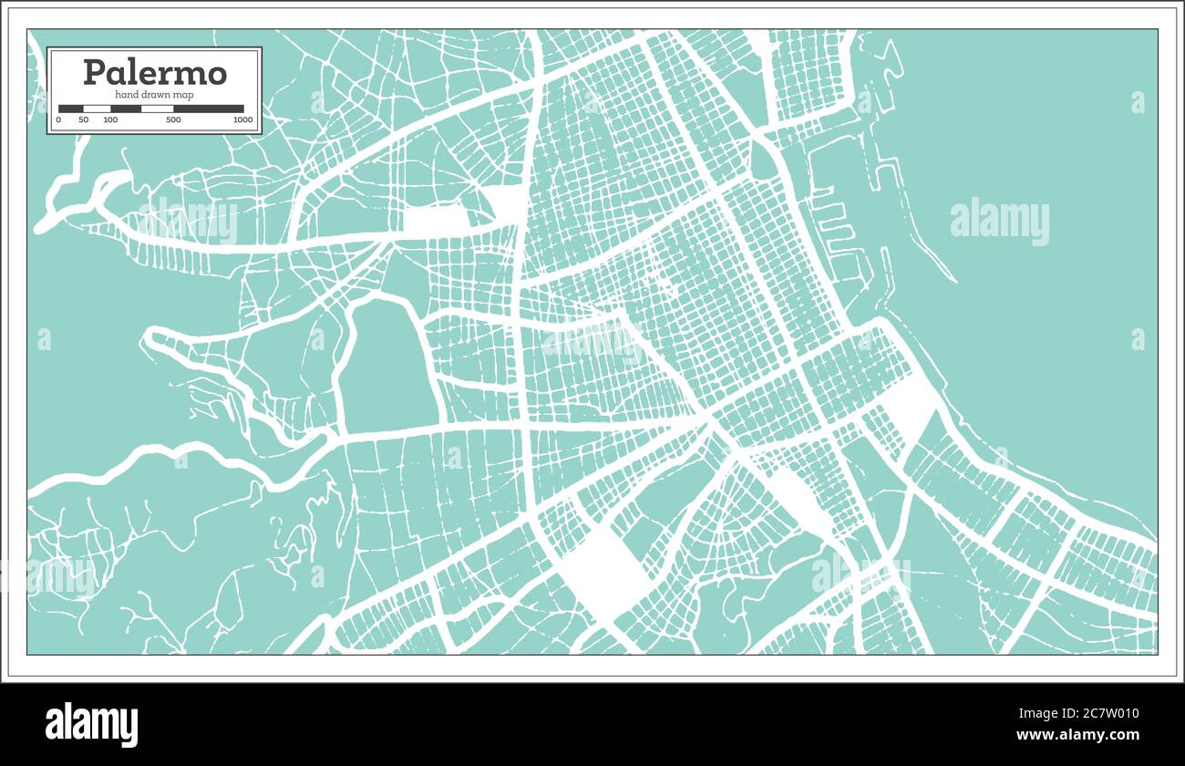 Palermo Italy City Map in Retro Style. Outline Map. Vector Illustration. Stock Vector