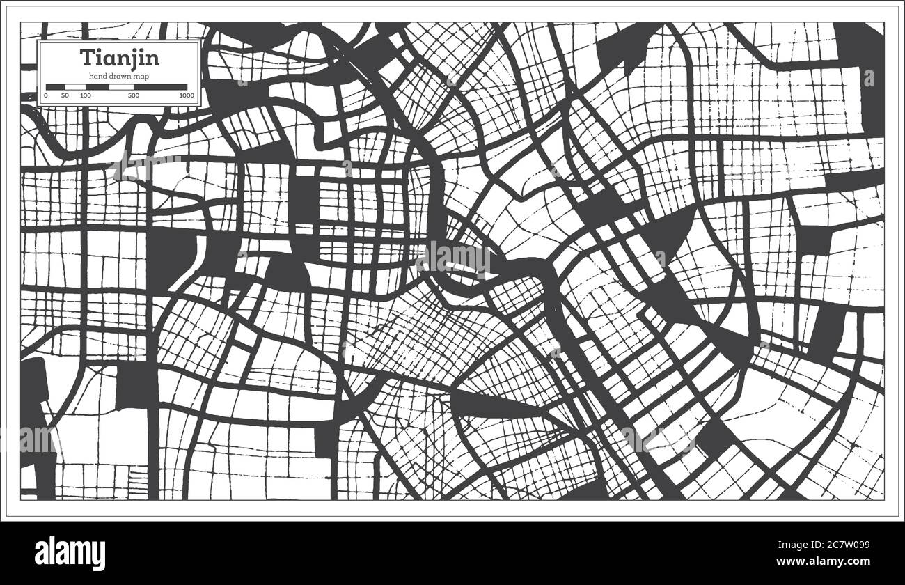 Tianjin China City Map In Black And White Color In Retro Style Outline Map Vector Illustration Stock Vector Image Art Alamy