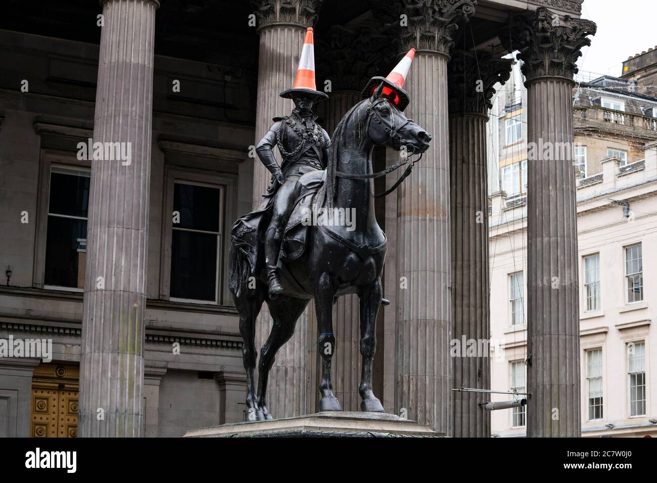 Glasgow Statue Traffic Cone High Resolution Stock Photography and