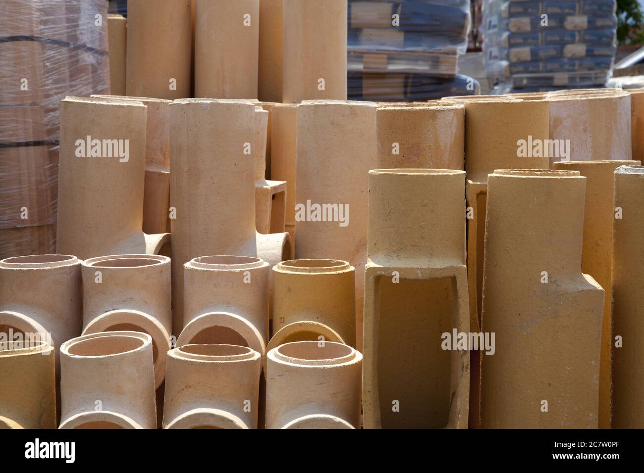 ceramic chimney parts on stack Stock Photo
