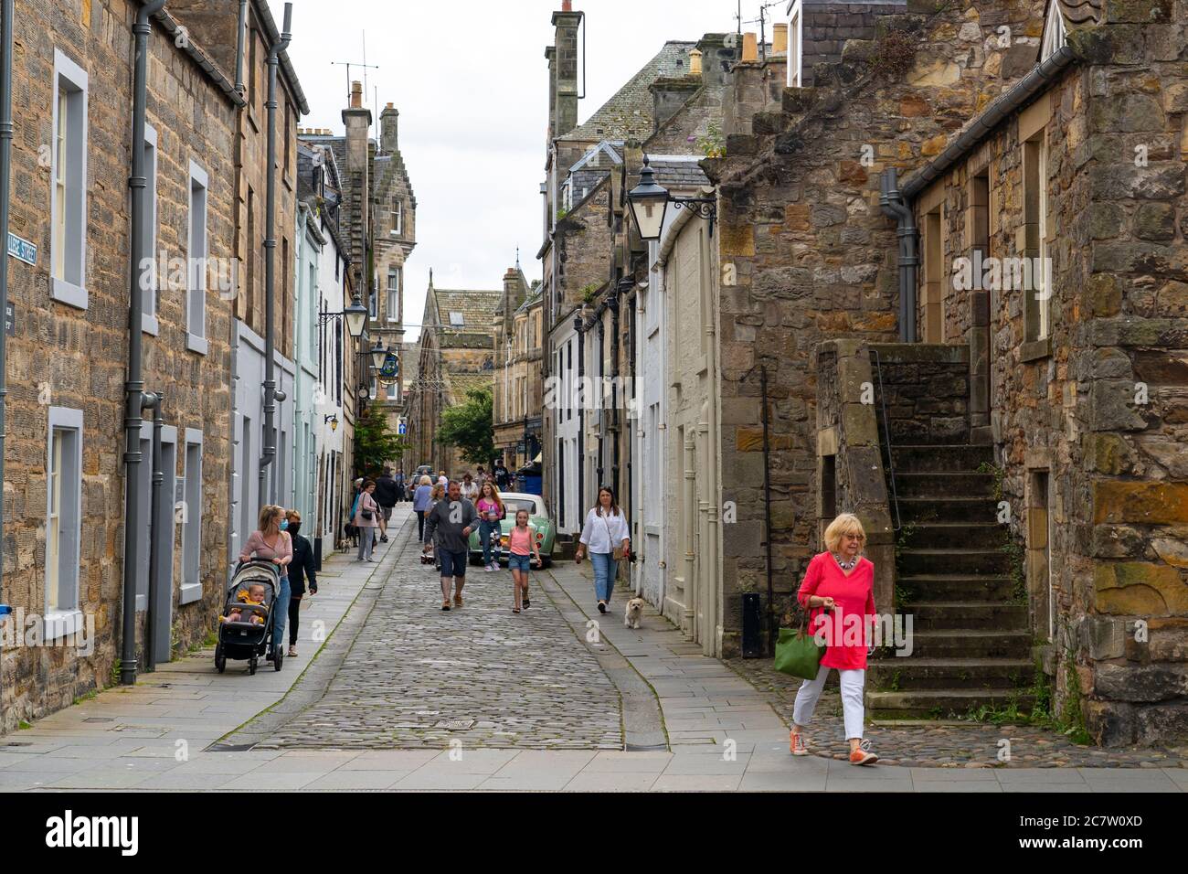 View along historic College Street in central St Andrews, Fife, Scotland, UK Stock Photo