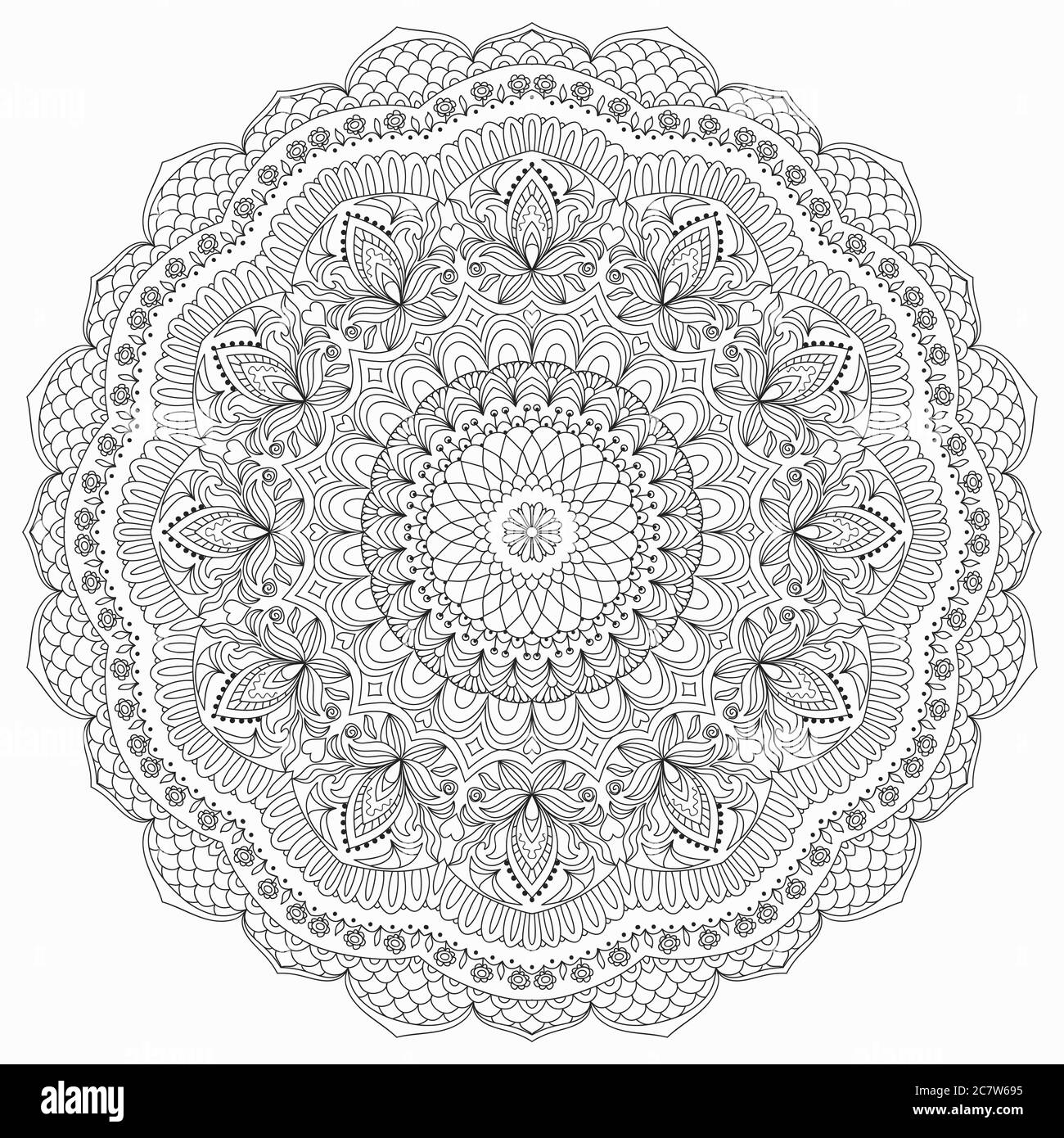 Zentangle. Black and White Seamless Pattern for Adult Coloring Page. Mandala Ornament. Tribal Zentangle Pattern in Vintage Style. Vector Stock Vector