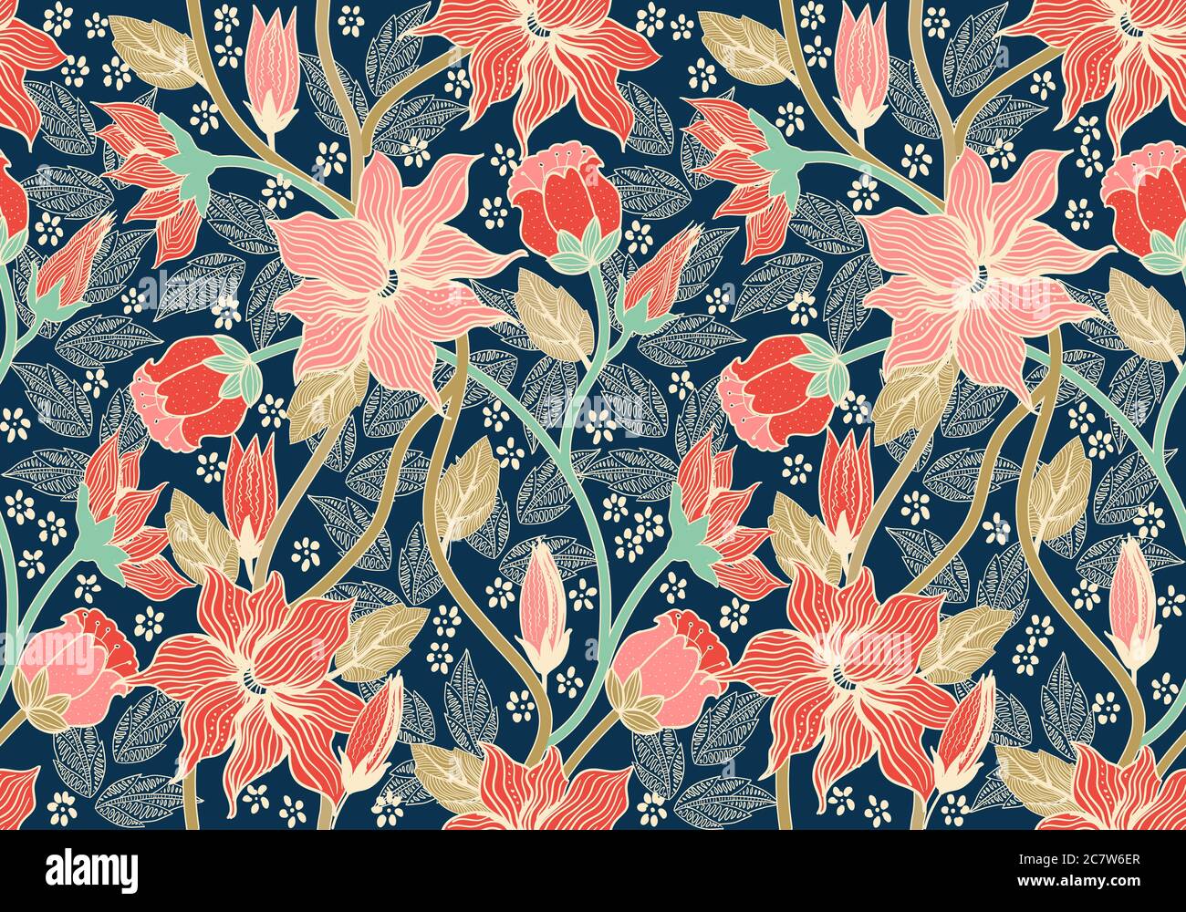 Seamless colorful floral pattern in folk style with flowers, leaves ...
