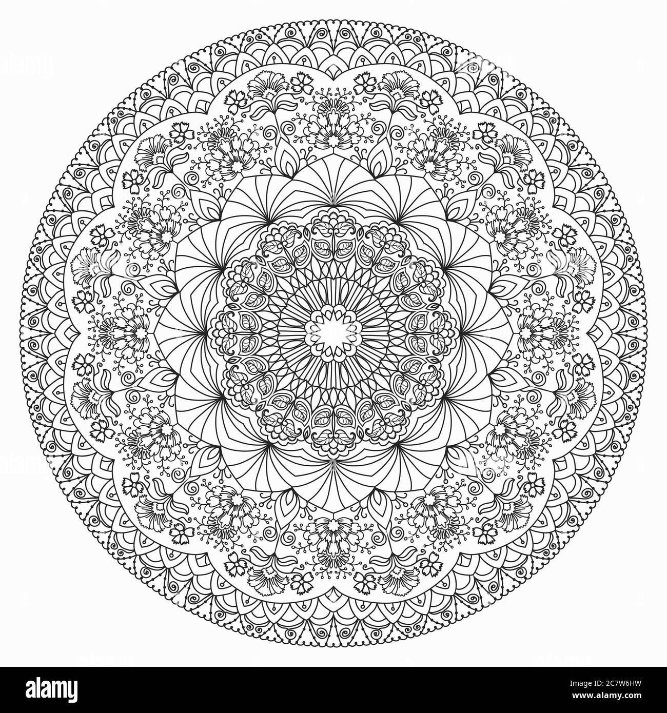 Zentangle. Black and White Seamless Pattern for Adult Coloring Page. Mandala Ornament. Tribal Zentangle Pattern in Vintage Style. Vector Stock Vector