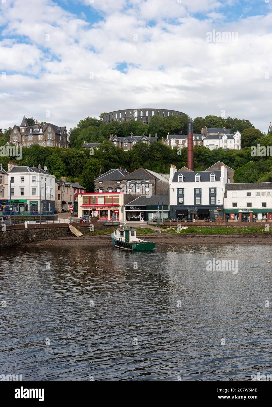 Oban, Argyll, Scotland, UK. July 2020. McCaigs Tower sits on top of the