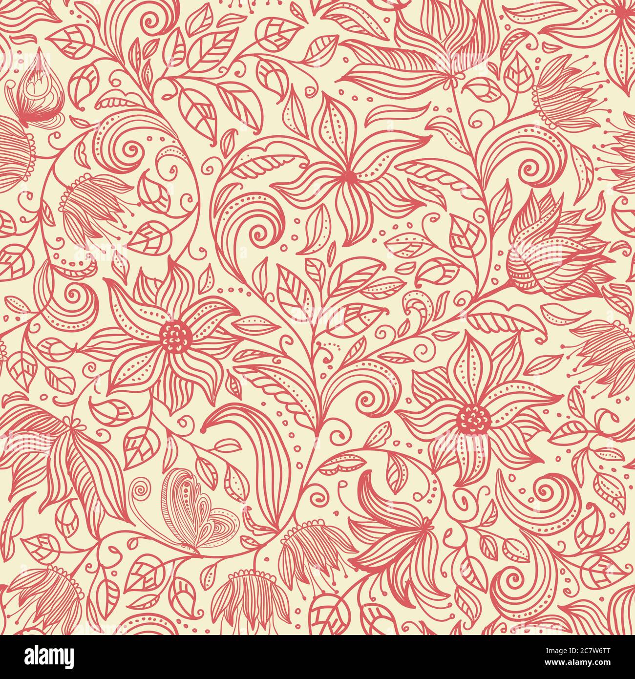 Seamless floral pattern in doodle style with flowers. Vector ...