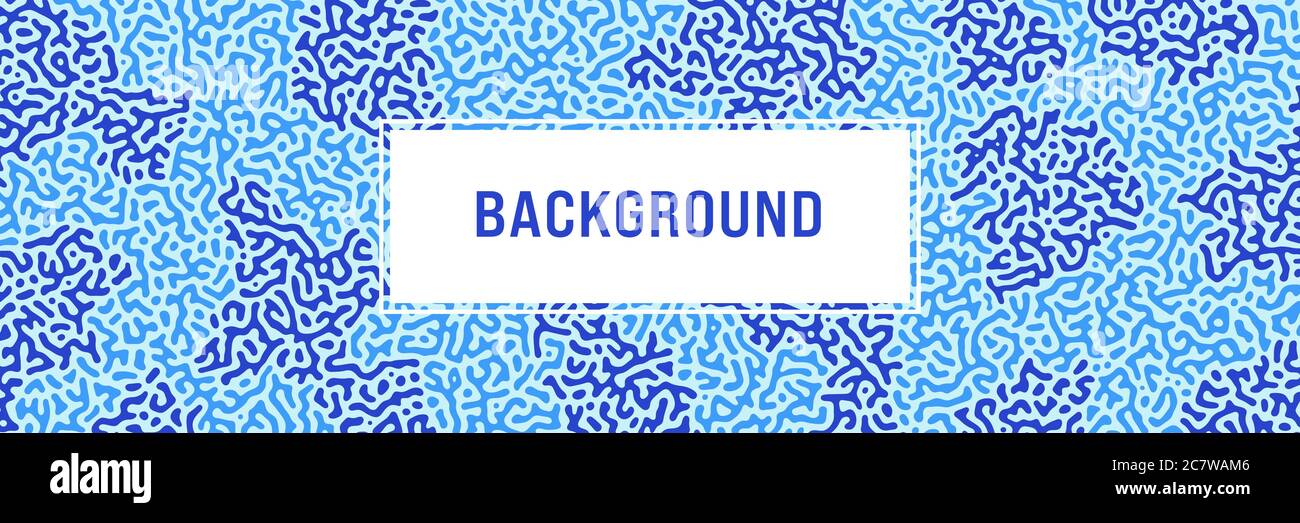 Turing background, organic liquid texture. Pattern with fluid ink shapes, aqua blue color. Widescreen backdrop, panorama graphic template. Vector illu Stock Vector