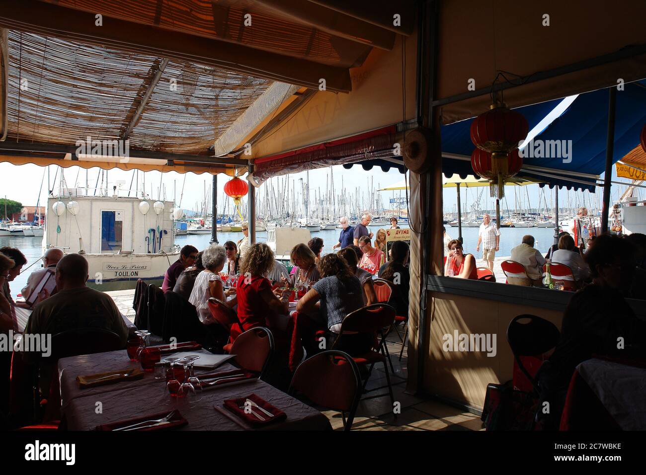 At the restaurant on the port of Toulon Stock Photo Alamy