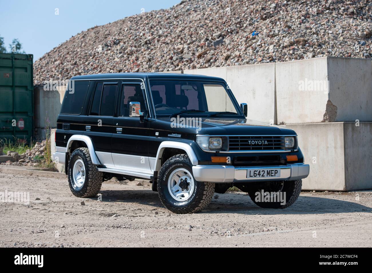 1993 Toyota Land Cruiser Prado parked on construction site Stock Photo