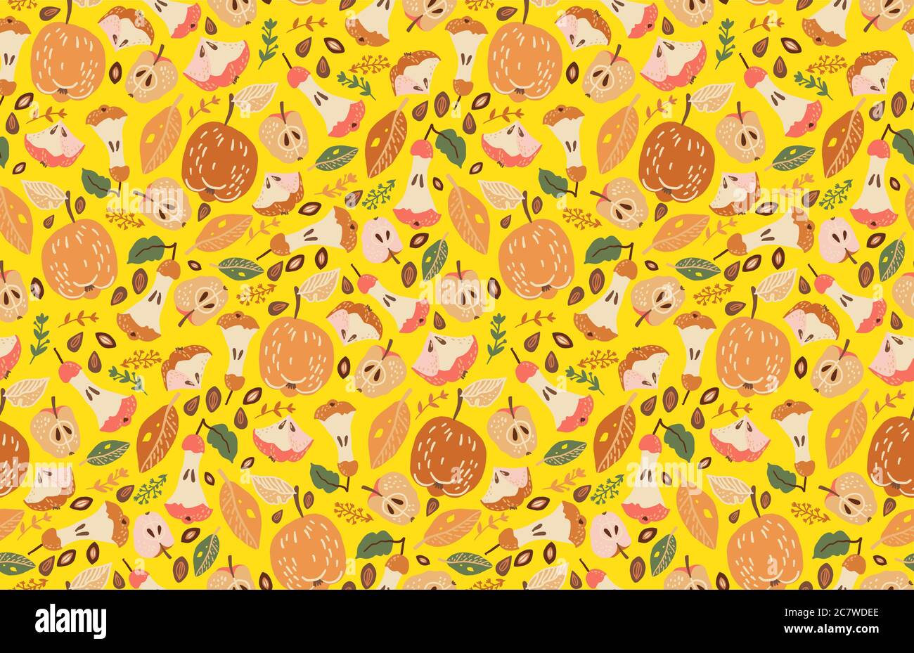 Apple cores seamless pattern. Textile design zero waste Stock Vector