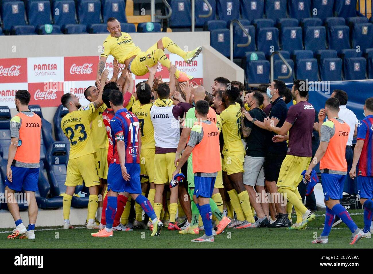 FOOTBALL - VILLARREAL VS EIBAR Santi Cazorla, Bruno Soriano in action  during the spanish league, La Liga, football match between Villarreal and  Eibar on july 19, 2020 at Ceramica Stadium in Castellon,