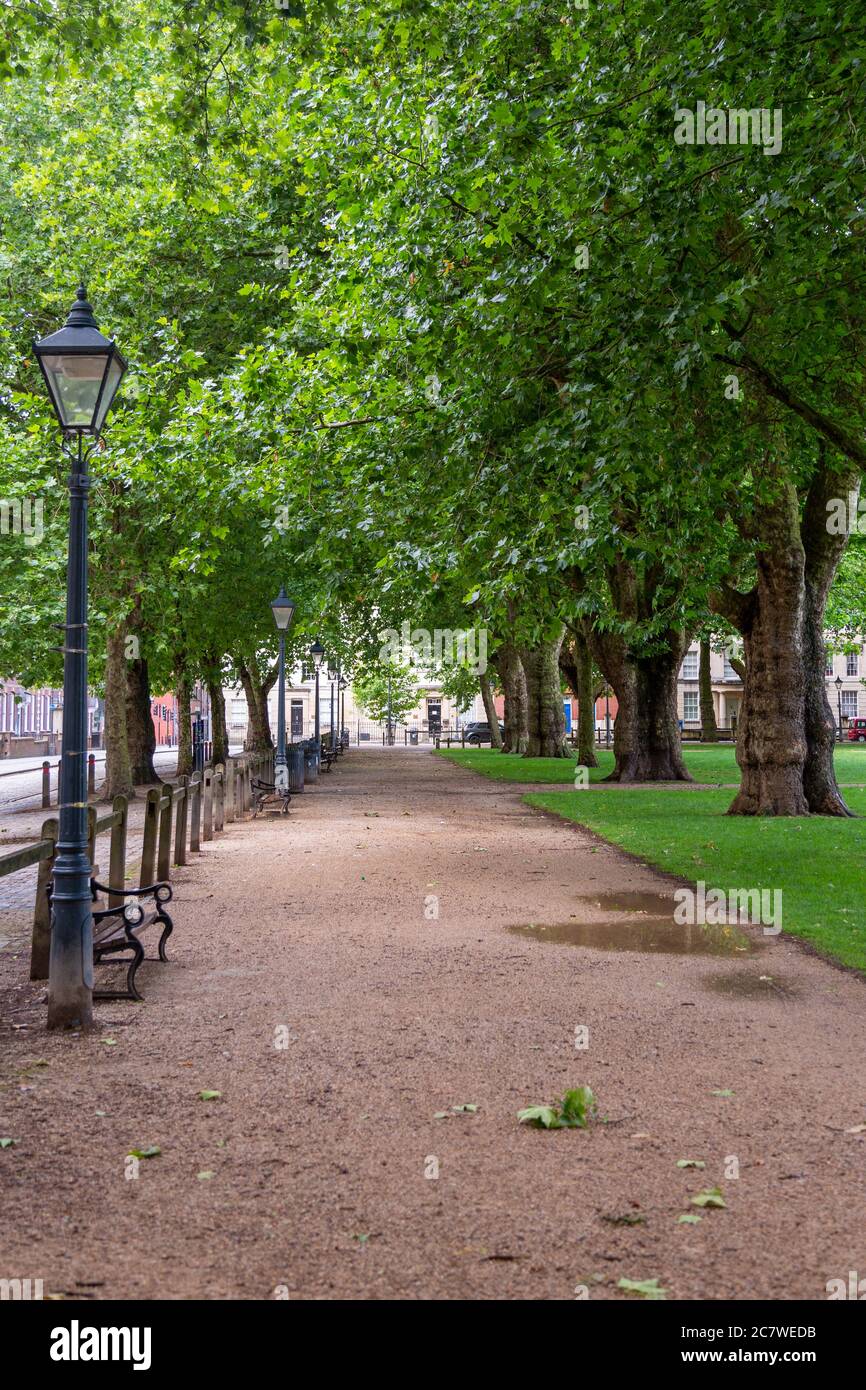 Gravel footpath along the edge of Queen Square park, Bristol, UK. no people Stock Photo