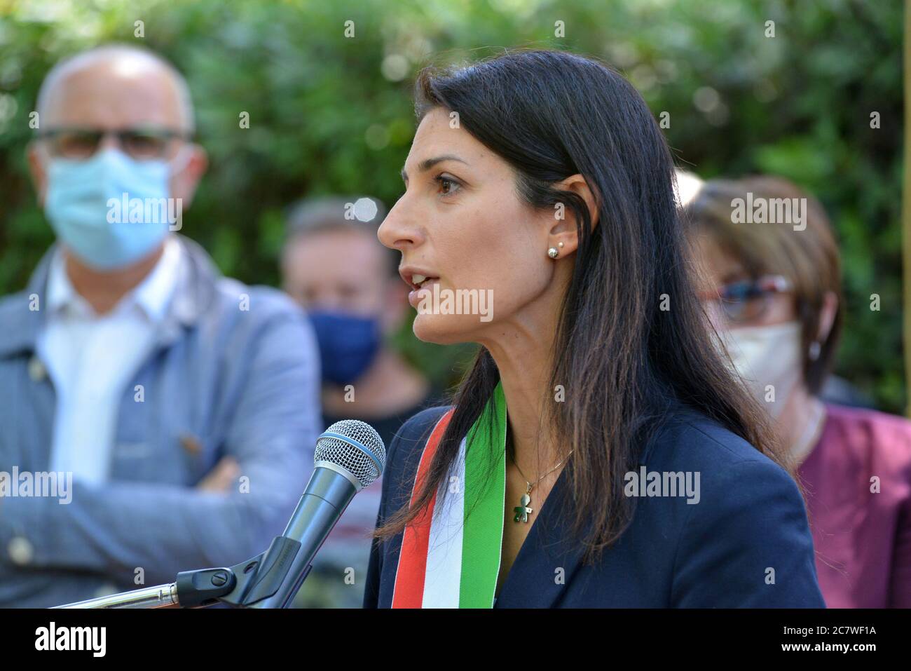 Roma, Italy. 19th July, 2020. The Mayor of Rome Virginia Raggi speaks at the ceremony for the 77th anniversary of the air raids on the Tiburtino-San Lorenzo district Credit: SPP Sport Press Photo. /Alamy Live News Stock Photo