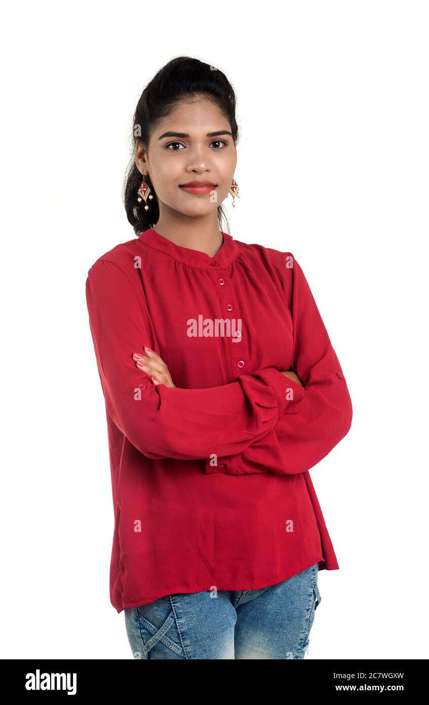 Beautiful Indian traditional girl posing on white background Stock