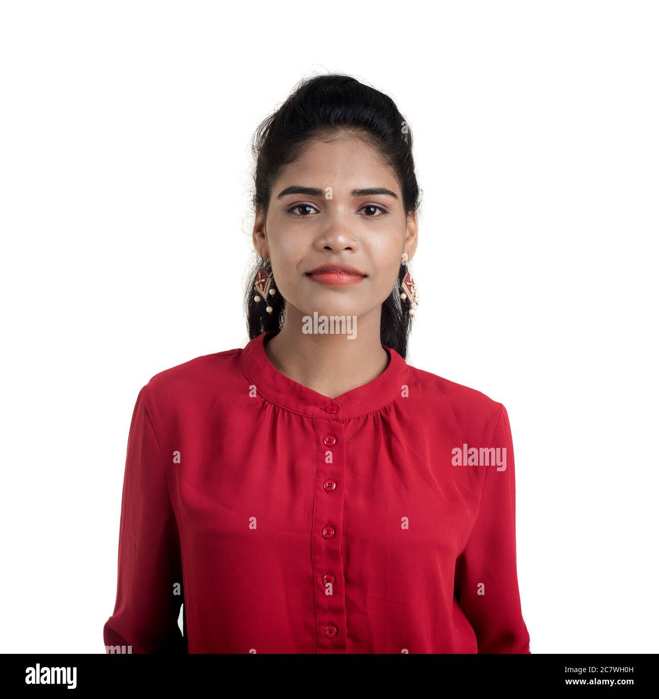 Beautiful Indian traditional girl posing on white background Stock