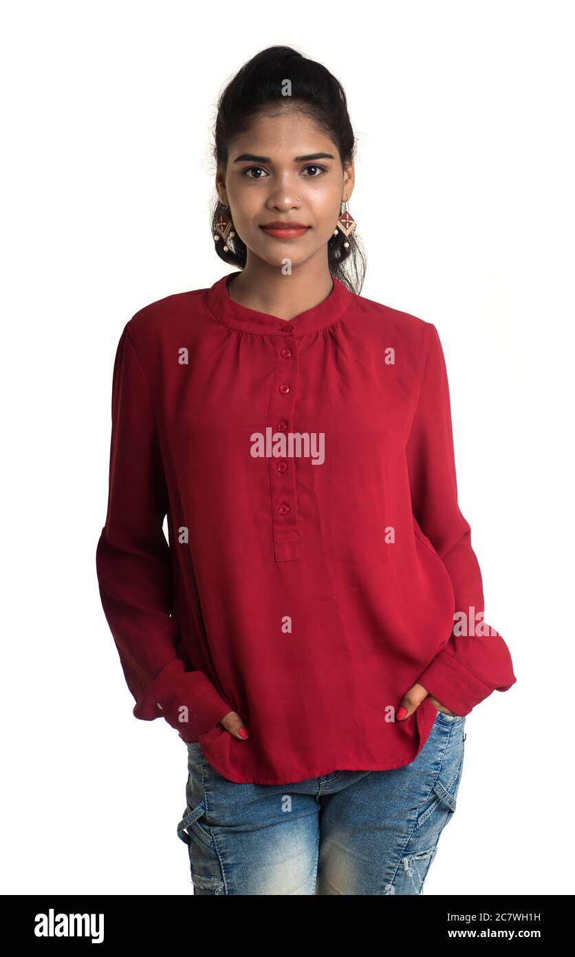 Beautiful Indian traditional girl posing on white background Stock