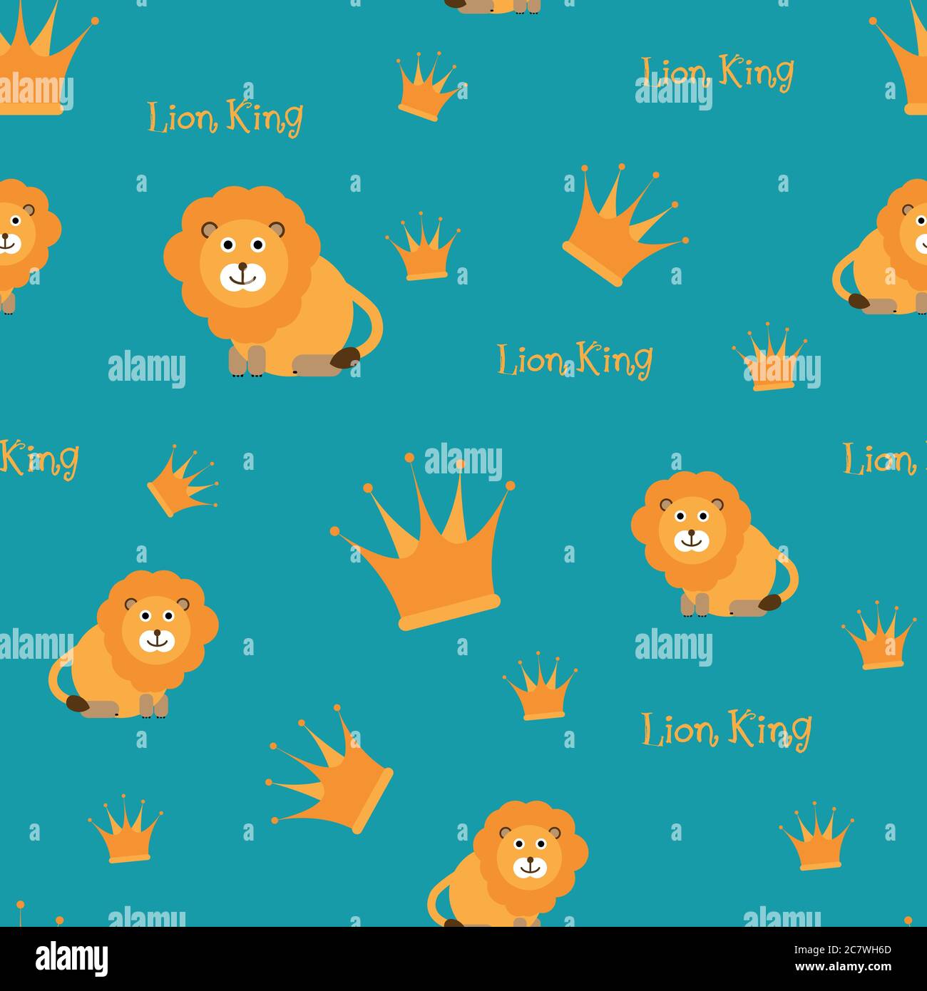 Lion King. Cute Children theme. Seamless background pattern. Vector
