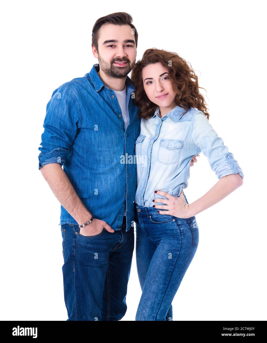 portrait of young beautiful couple isolated on white background Stock ...